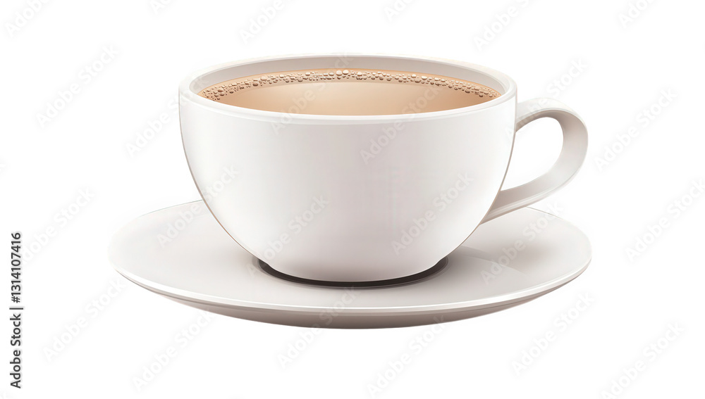 Poster a simple white cup filled with a warm beverage resting on a matching saucer emphasizing minimalism a