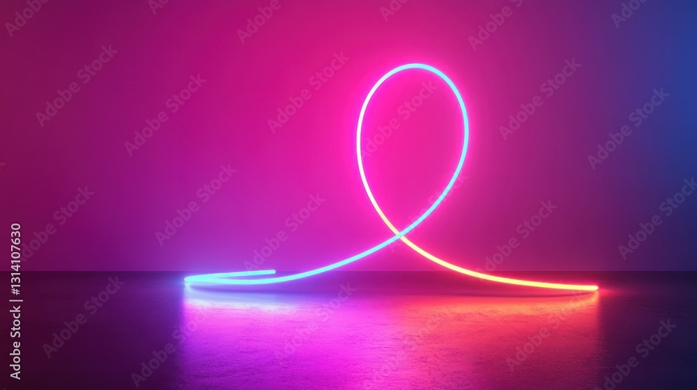 Poster a continuous curving neon light fixture illuminates a gradient background