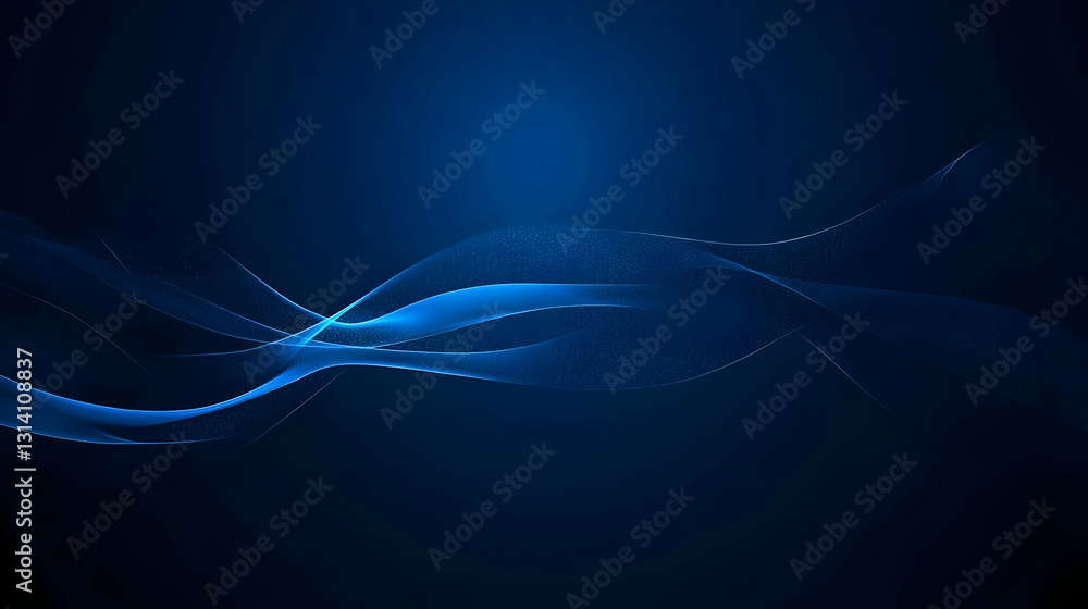 Poster dynamic blue abstract wave flowing particles and light streaks in digital space on dark background