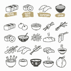 Chinese food icons vector doodle set