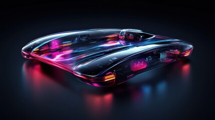 A futuristic transparent vehicle showcasing vibrant internal illumination effects