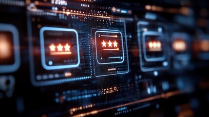 Obraz premium Digital ratings and reviews interface virtual space user experience design high-tech environment close-up view innovative concepts