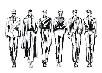 Vector set Fashion man. Sketch of a fashion man in a jacket on a white background. Autumn man. Street style