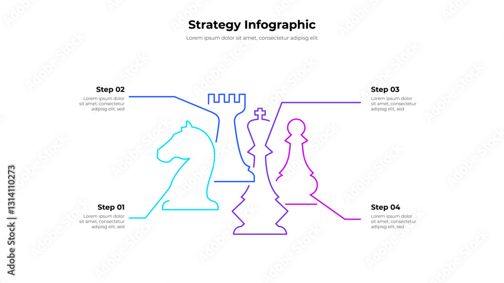 Poster Outline infographic using chess symbols, showcasing a step-by-step layout for strategy development or decision-making processes. Ideal for planning, tactics, and teamwork in professional contexts