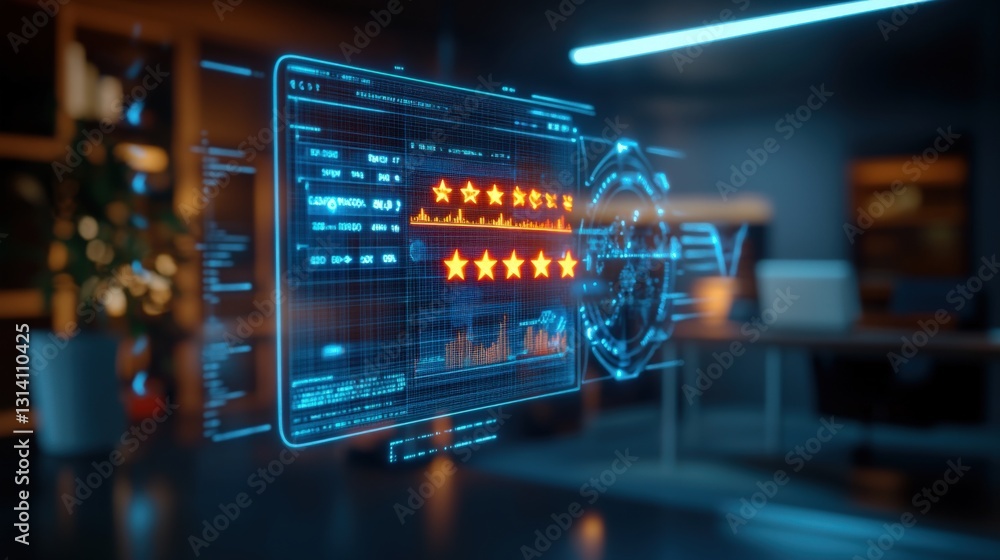 Poster digital performance metrics analysis corporate office data visualization modern workspace desktop pe