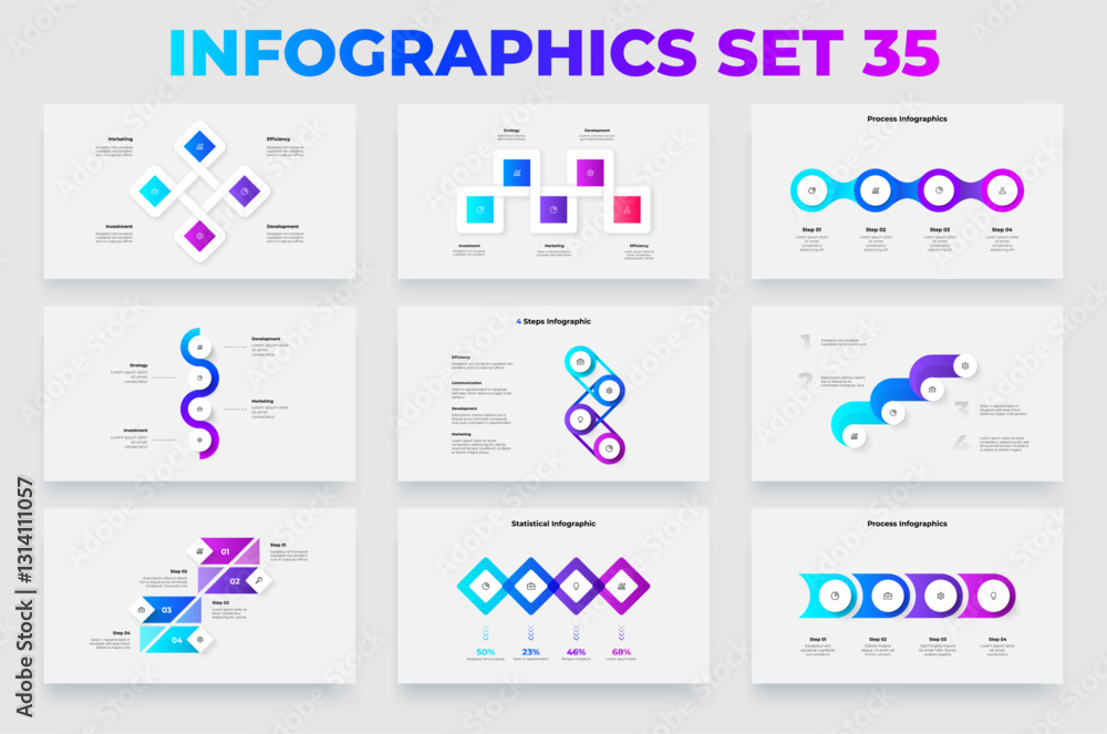 Poster modern set of colorful infographics for business processes and data representation