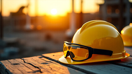 Construction Safety Gear - Yellow Hard Hat and Glasses