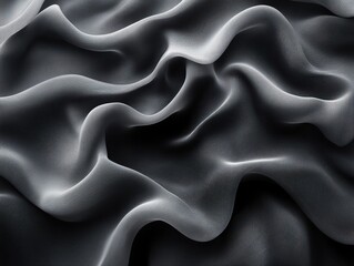 Obraz premium Abstract Full Frame Close-up of Dark Wavy Fabric, Elegant Silk Texture, Backdrop. Pattern, Wave, Smooth.
