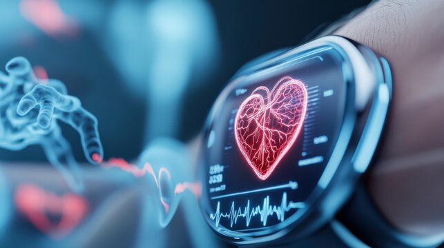 Monitoring heart health smartwatch technology urban setting digital interface modern healthcare close-up innovation