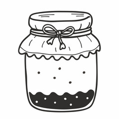 Hand Drawn Jam Jar with Bow and Cover  Illustration for Food and Kitchen Themes