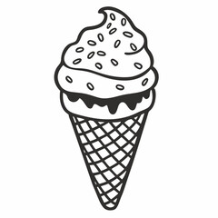 Monochrome Ice Cream Cone Illustration with Sprinkles  Art