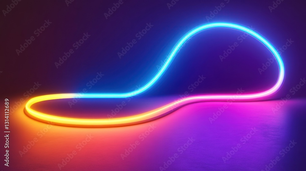 Poster a glowing neon line forms a looped shape on a surface
