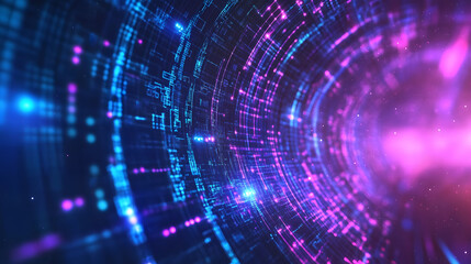Obraz premium Futuristic Digital Tunnel Cyber Data Stream Glowing Technology Abstract AI Network Virtual Reality Concept