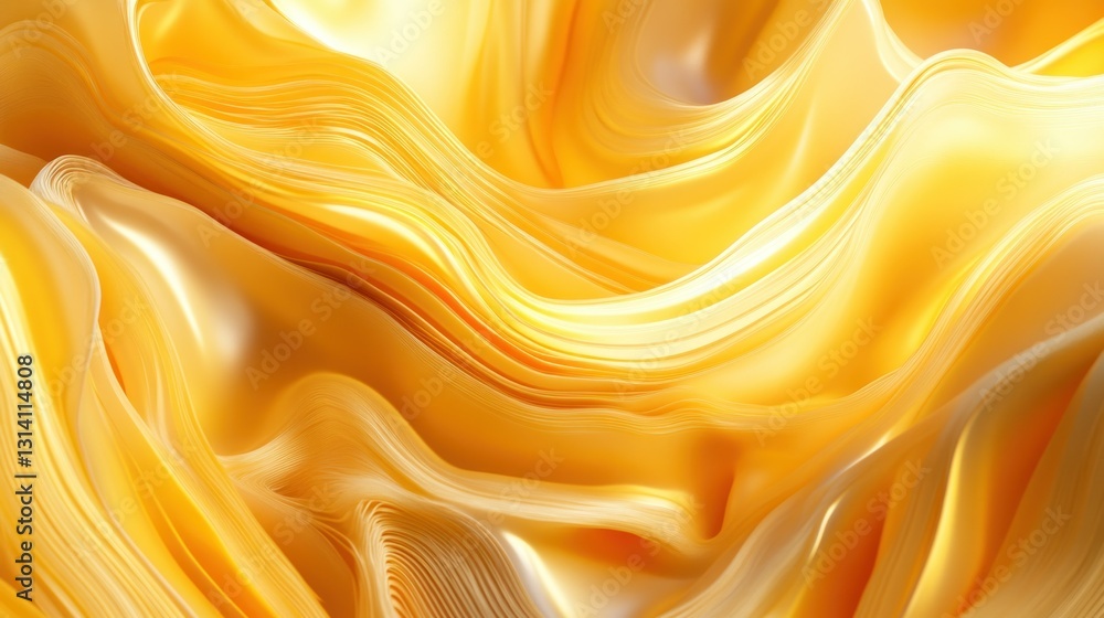 Poster flowing and glowing golden layers create a soft and wavy composition