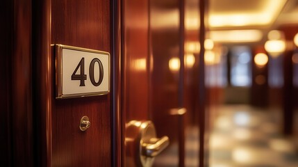 Luxurious Hotel Hallway With Number 40 Door Plate and Lighting

