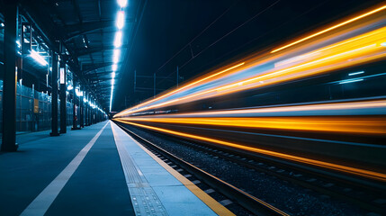 Motion Blur Of Train At Night Station