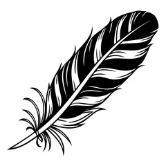 Obraz premium Minimalist Black Feather Silhouette Vector Art – Isolated on White or Transparent Background