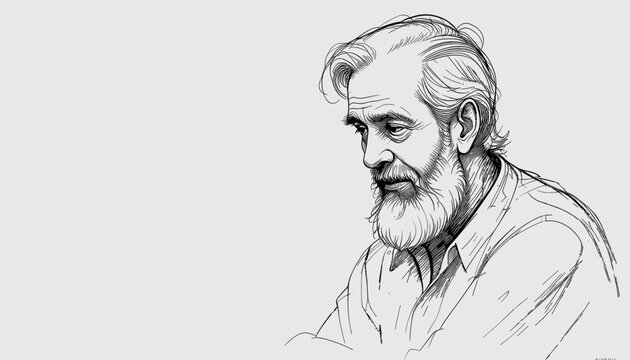 Profile portrait of an elderly man with a beard, showcasing fine line art and thoughtful expression
