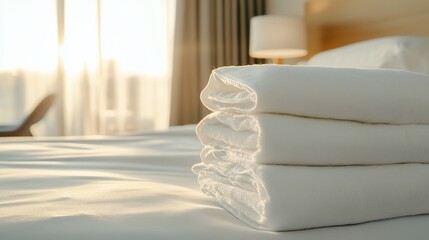 Clean White Hotel Towels on Bed Luxury Room