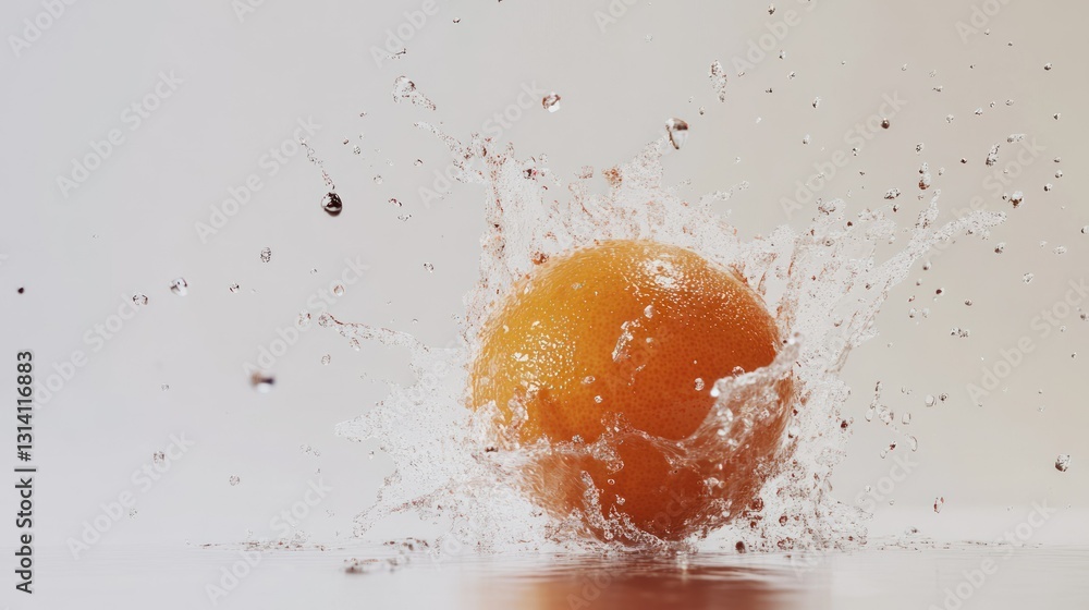 Poster an orange fruit splashes water creating a dynamic visual effect