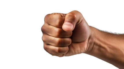 dark brown skin hand clenched fist on white background