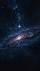 Fototapeta premium Dramatic Spiral Galaxy and Nebula in Deep Space with Bright Central Core and Starburst Effect, Vertical Astronomy and Cosmos View, 4k