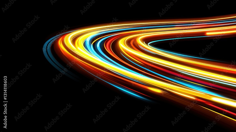 Poster curving streaks of light creating colorful swirling abstract patterns