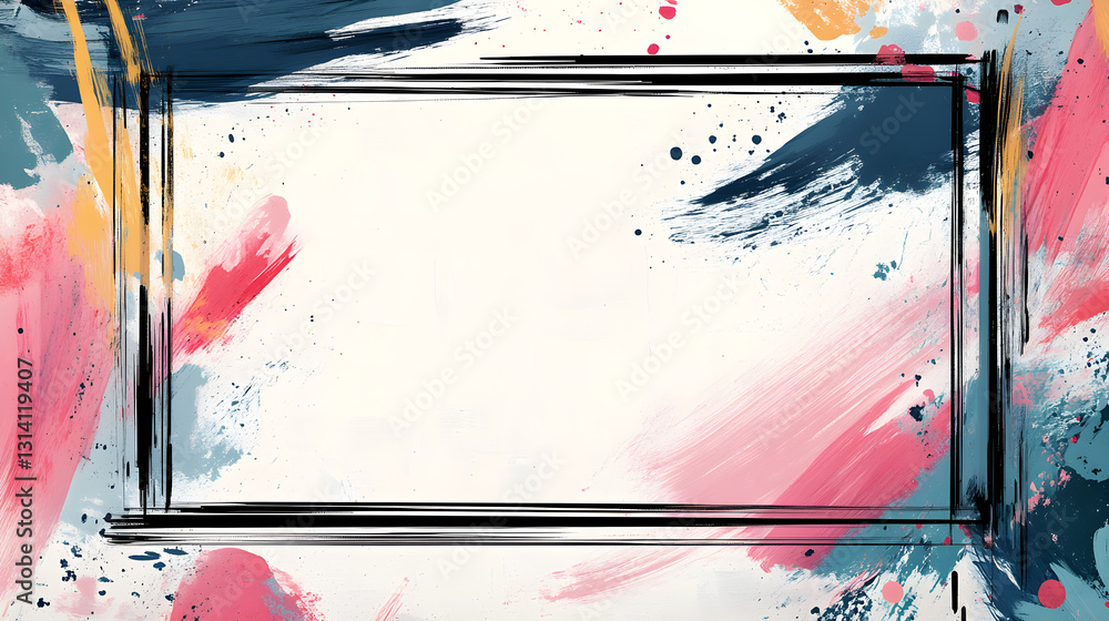 Poster rectangular frame with abstract brush strokes