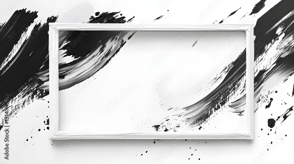 Poster rectangular frame with abstract brush strokes