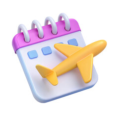 Colorful calendar with an airplane icon for travel planning. on transparent cutout, PNG file