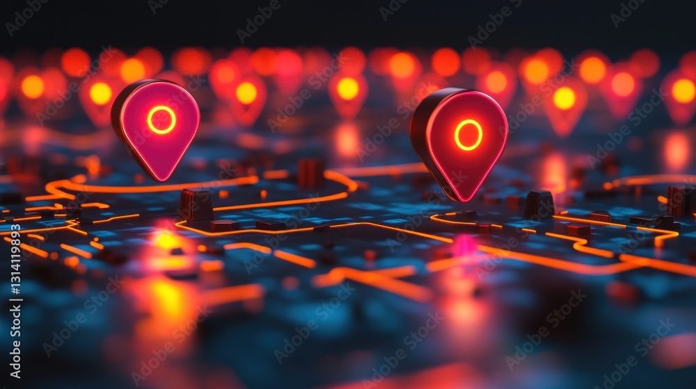 Poster illuminated navigation markers positioned on a digital representation