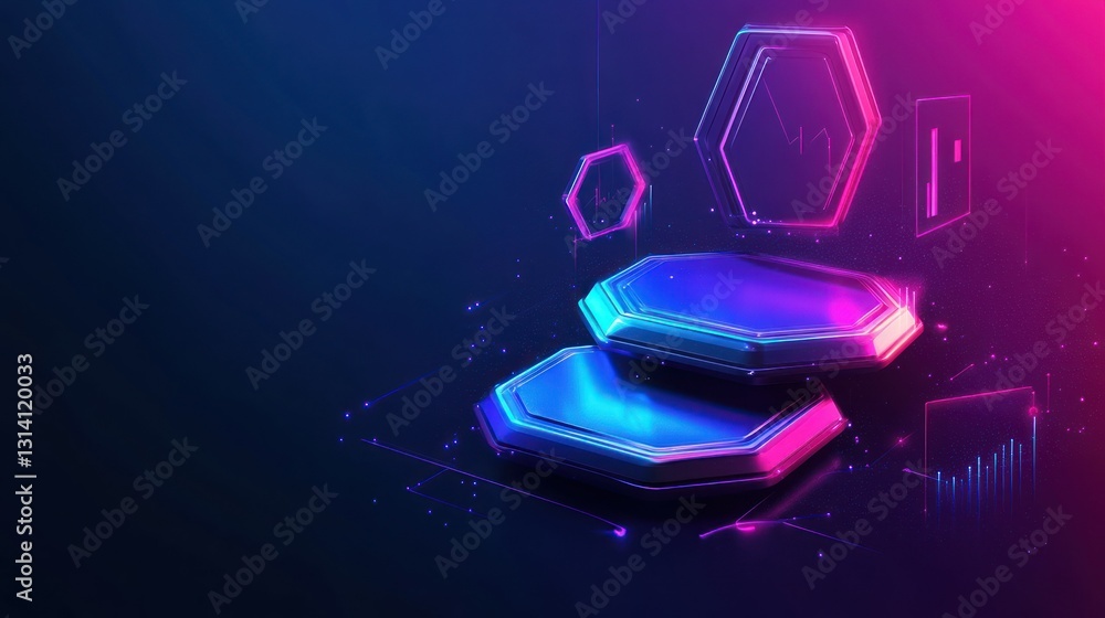 Poster abstract futuristic data platform with geometric neon digital elements