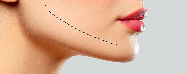 Woman Profile Facial Enhancement Dotted Line Cosmetic Chin Surgery Procedure Aesthetic Modification