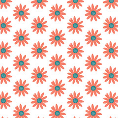 Pattern of seamless flowers. Vintage Groovy style.Vintsge botant on white background.
