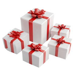 Obraz premium Festive gifts red ribbons white boxes joyful surprise