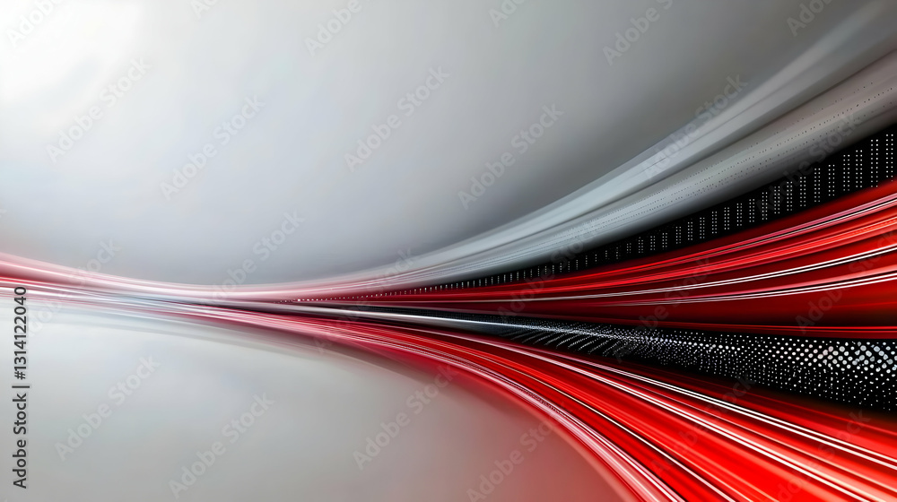 Poster dynamic flow of red and white light trails in a futuristic abstract design with a blurred background