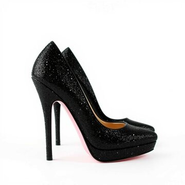 Elegante schwarze High Heels mit funkelndem Glitzer und rosa Sohle, die Glamour und Stil verk&ouml;rpern.