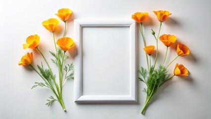 California Poppy Flat Lay Minimalist Luxury Design Stock Photo - Blank Space for Text