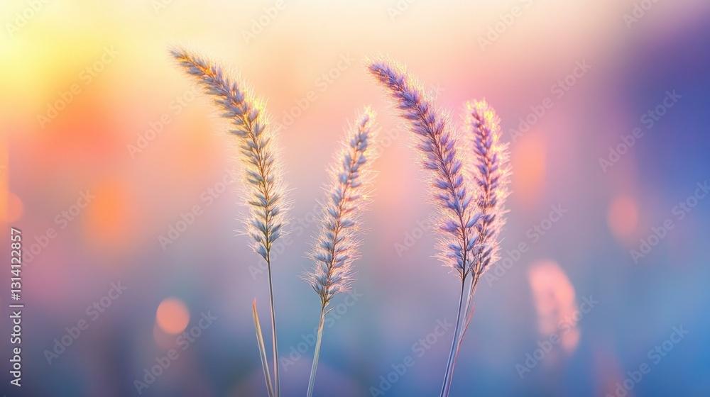 Poster delicate grass plumes illuminated by soft light creating an ethereal scene