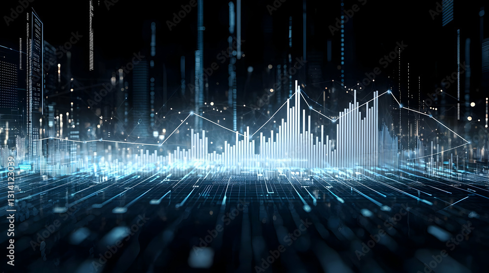 Aufkleber futuristic smart city at night digital data visualization with blue lights and lines technology inno