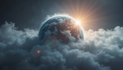 Mysterious planet shrouded in haze with swirling mist, cosmic wonder