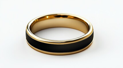 Gold ring with black enamel mens wedding band