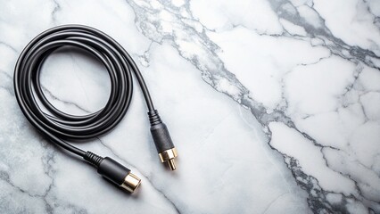 Close-up Macro Shot of MIDI Cable on Marble Surface - Natural Organic Background