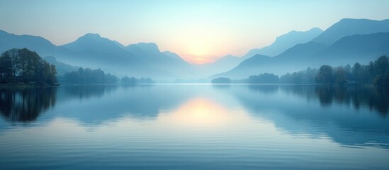 Misty Sunrise Lake Reflections Mountains