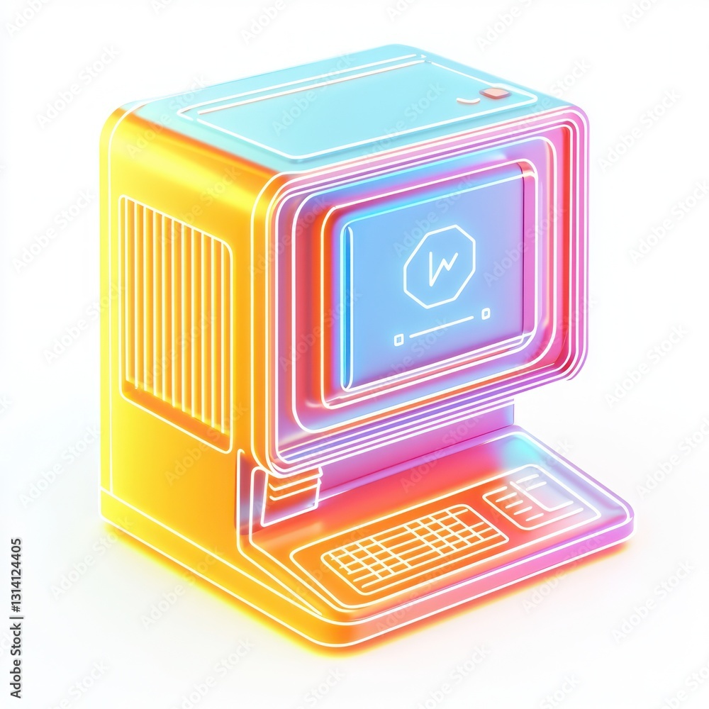 Fototapete 3d glyph line icon symbolizing a computer render showcasing sleek tech elements.