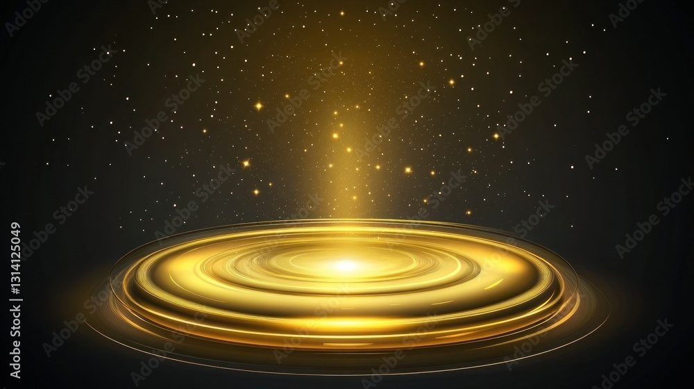 Poster golden futuristic platform with sparkling lights above it appears