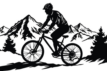 Obraz premium A mountain Rider ride the bike on mountain vector silhouette