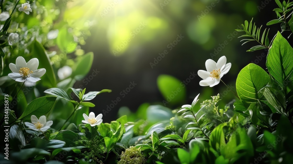 Aufkleber spring garden blooms create a serene, enchanting atmosphere in soft light generative ai