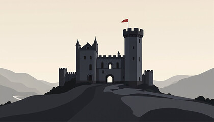 Obraz premium St. Patrick’s Day, Silhouette of an Irish Castle on a minimalist landscape, copy space