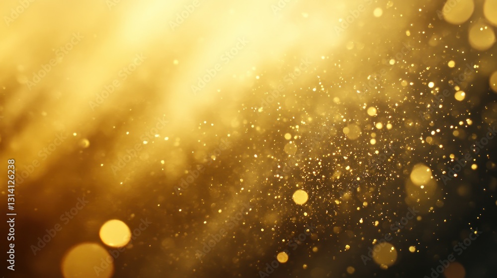Poster golden particles and light create a luminous and glowing background effect